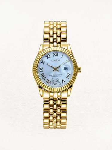 WW | Quarz-Damenuhr mit Zirkonia Gold-hellblau