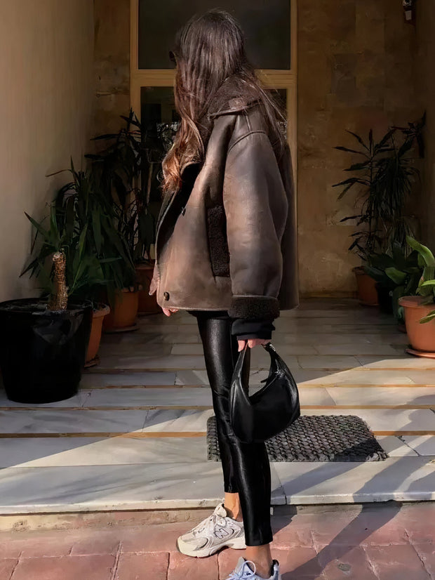 WW | Klassische Kurze Lederjacke Damen