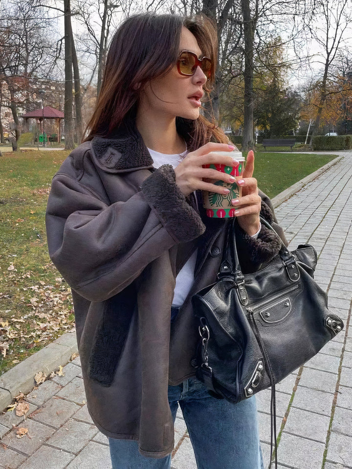 W&W Mode | Klassische Kurze Lederjacke Damen