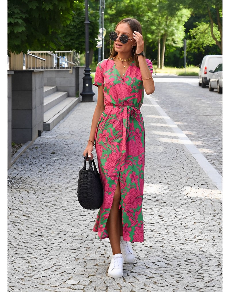 WW | V-Ausschnitt Wickel Maxi Kleid
