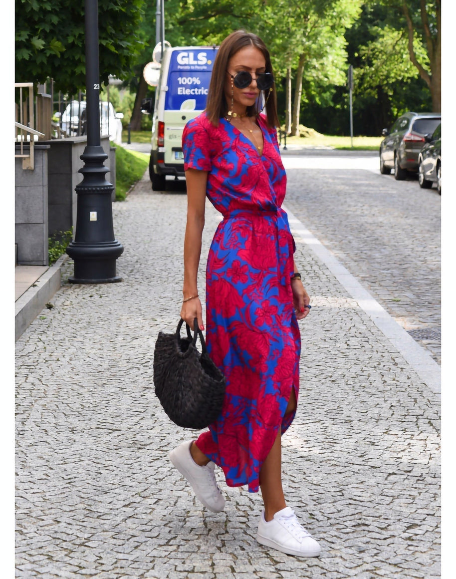 WW | V-Ausschnitt Wickel Maxi Kleid