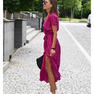 WW | V-Ausschnitt Wickel Maxi Kleid