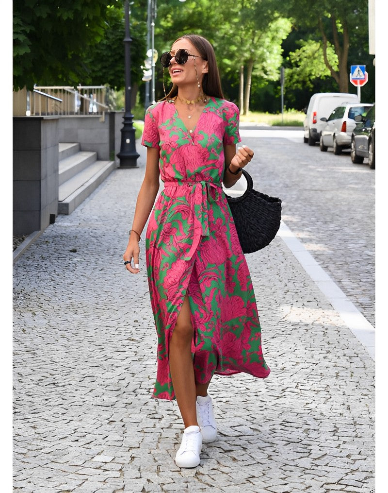 WW | V-Ausschnitt Wickel Maxi Kleid
