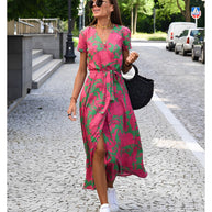 WW | V-Ausschnitt Wickel Maxi Kleid
