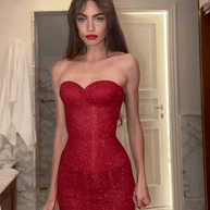 WW | Trägerlos Glitzer Rot Korsett Mini Kleid