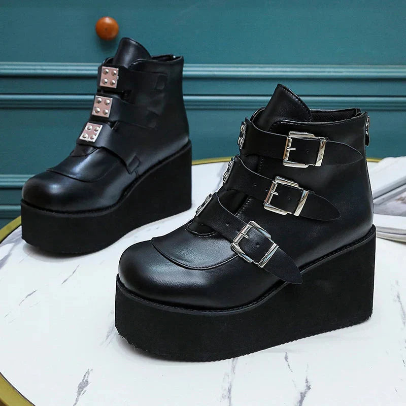 WW | Knöchelstiefel für Damen Street Mode Lässig Wedge Plattform Schuhe Größe 43 Super Hoher Absatz Riemenschnalle Designer Stiefel Weiblich