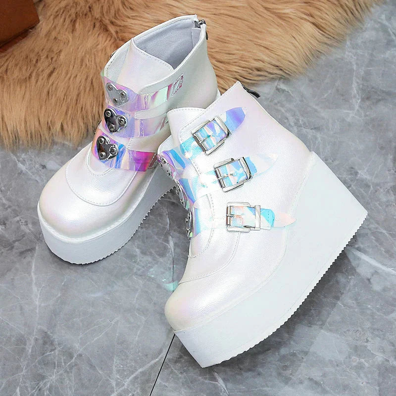 WW | Knöchelstiefel für Damen Street Mode Lässig Wedge Plattform Schuhe Größe 43 Super Hoher Absatz Riemenschnalle Designer Stiefel Weiblich