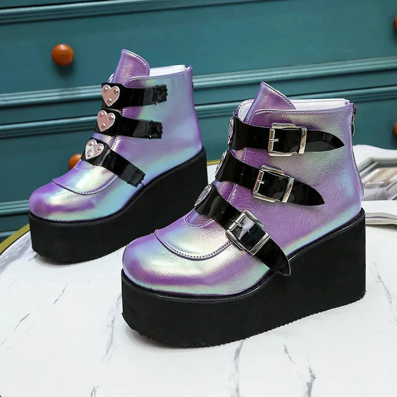 WW | Knöchelstiefel für Damen Street Mode Lässig Wedge Plattform Schuhe Größe 43 Super Hoher Absatz Riemenschnalle Designer Stiefel Weiblich