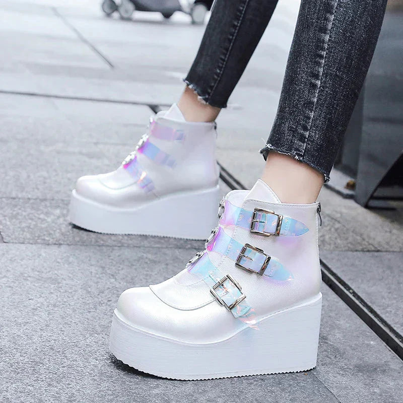 WW | Knöchelstiefel für Damen Street Mode Lässig Wedge Plattform Schuhe Größe 43 Super Hoher Absatz Riemenschnalle Designer Stiefel Weiblich
