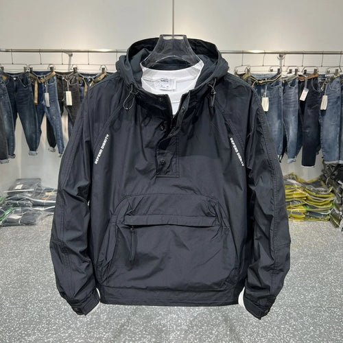 WW | Leichter Kapuzen Windbreaker mit halbem Reißverschluss und Tasche