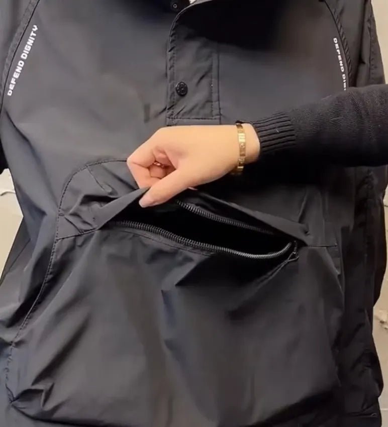 WW | Leichter Kapuzen Windbreaker mit halbem Reißverschluss und Tasche