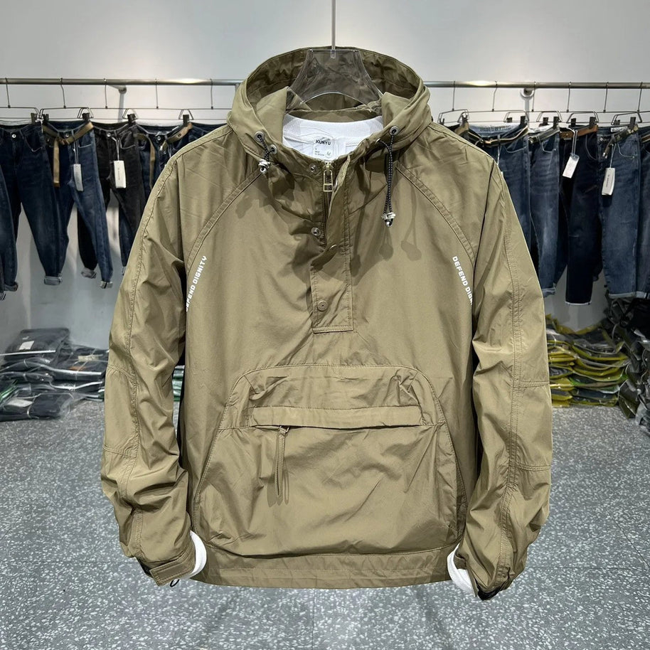 WW | Leichter Kapuzen Windbreaker mit halbem Reißverschluss und Tasche