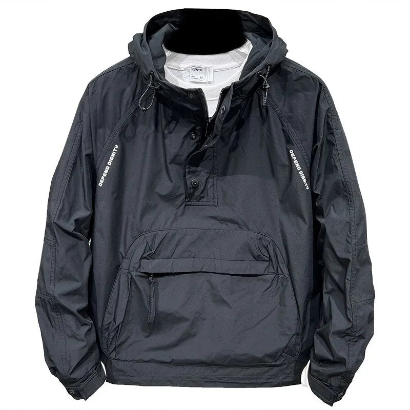 WW | Leichter Kapuzen Windbreaker mit halbem Reißverschluss und Tasche