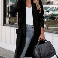 WW | Lange Strickjacke mit Offener Vorderseite Im Lässigen Stil