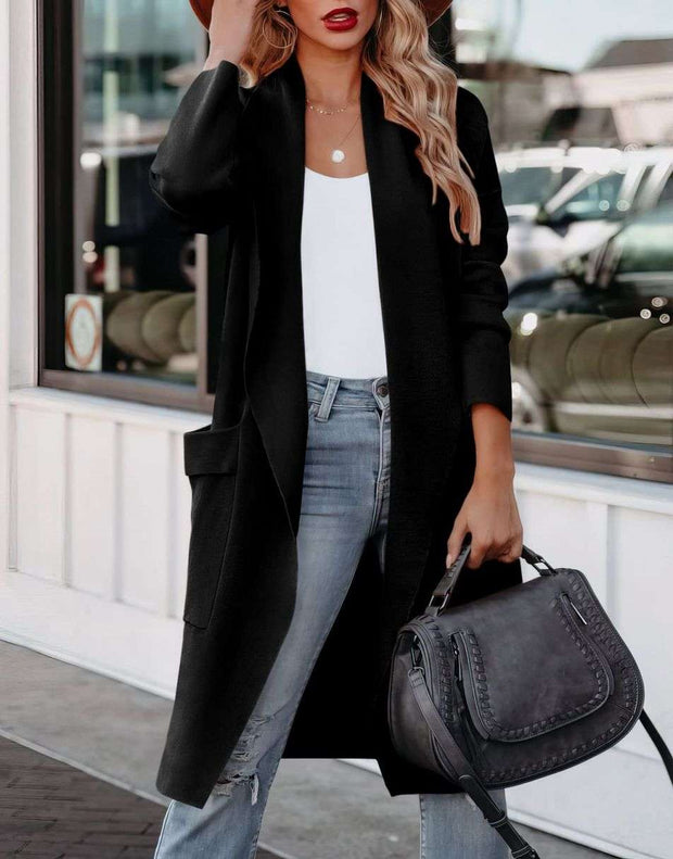 WW | Lange Strickjacke mit Offener Vorderseite Im Lässigen Stil