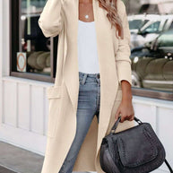 WW | Lange Strickjacke mit Offener Vorderseite Im Lässigen Stil
