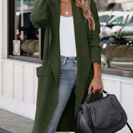 WW | Lange Strickjacke mit Offener Vorderseite Im Lässigen Stil