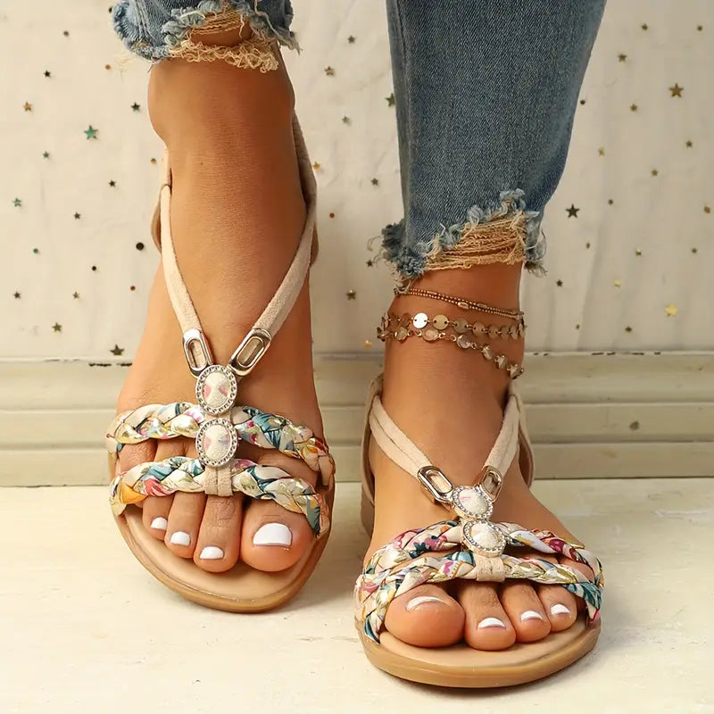 WW | Flache Sandalen für Frauen mit Strass-Dekoration