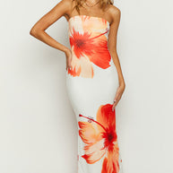 Weißes Kleid mit Blumendruck
