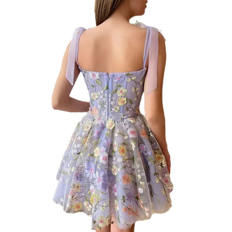 W&W Mode | Ärmelloses Kleid mit Schleifen und Blumenmuster Sommerkleid