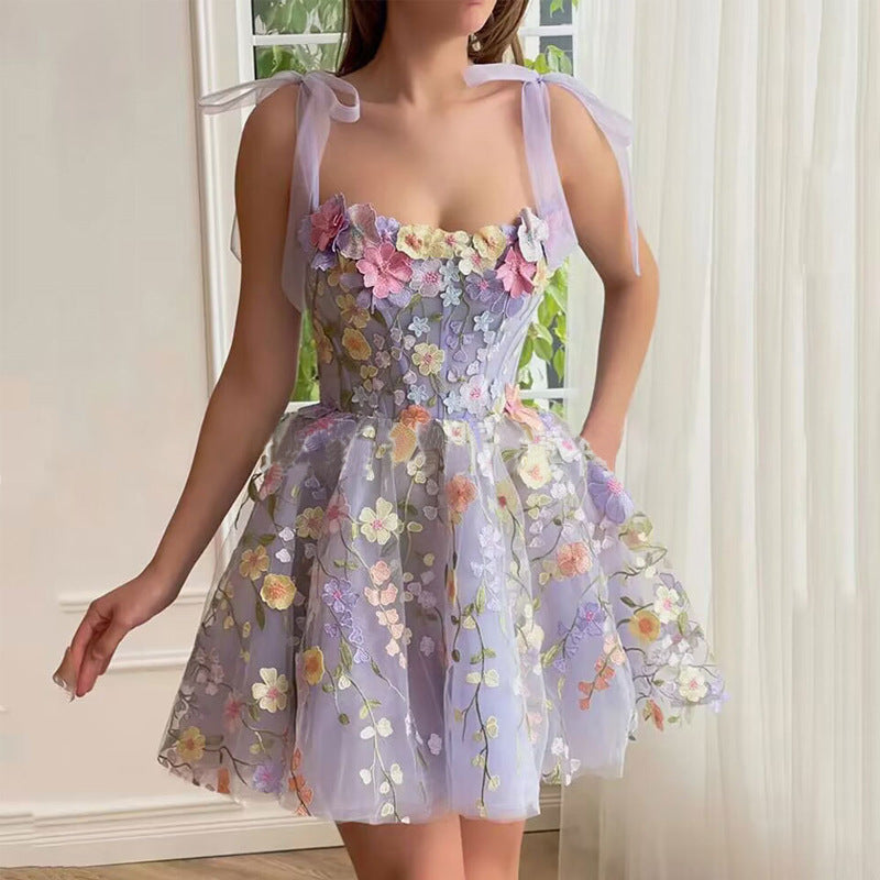 W&W Mode | Ärmelloses Kleid mit Schleifen und Blumenmuster Sommerkleid