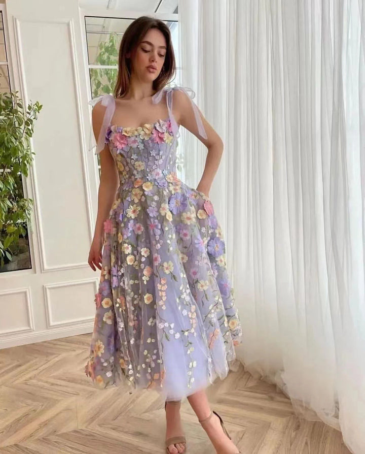 W&W Mode | Ärmelloses Kleid mit Schleifen und Blumenmuster Sommerkleid