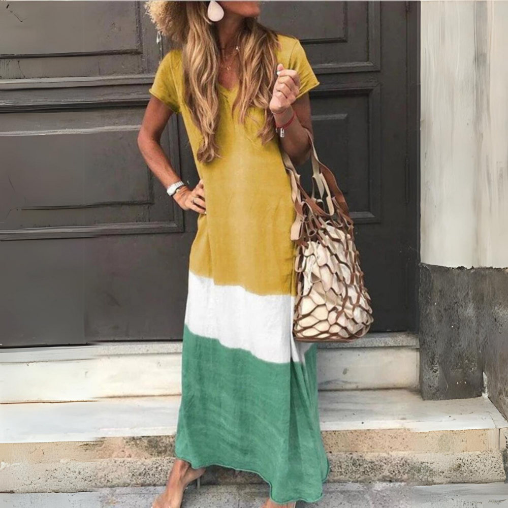 WW | Mosaik Kleid mit Kurzen Ärmeln