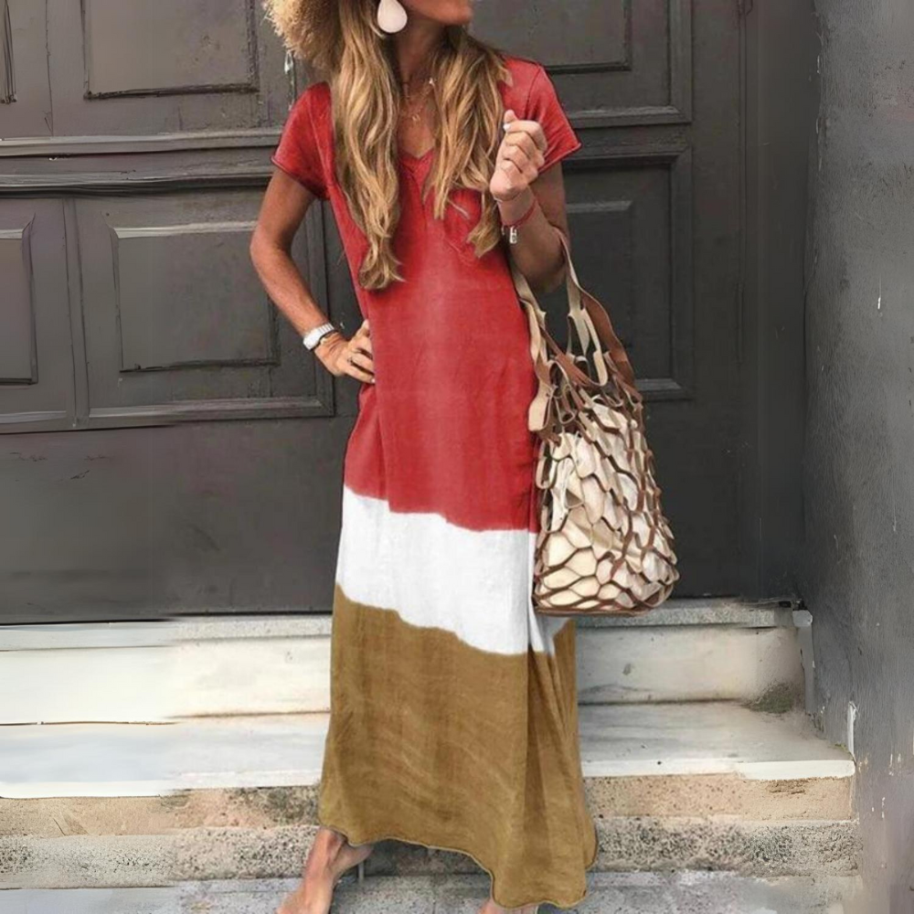 WW | Mosaik Kleid mit Kurzen Ärmeln