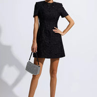 WW | Schwarzes Jacquard-Blümchenkleid