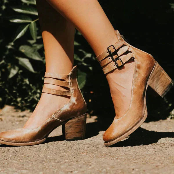 WW | Pumps Knöchelriemen Doppelspange Blockabsatz Texturierte Oberfläche Elegante Kleidung