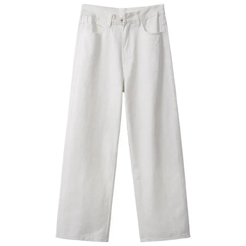 WW | Herbst Frühling Jeans Frauen Denim Hosen Vintage Gerade Hosen Mode Female Weiße Schwarze Einfarbige Lockere Entspannte Weite Bein Hosen