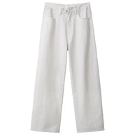 WW | Herbst Frühling Jeans Frauen Denim Hosen Vintage Gerade Hosen Mode Female Weiße Schwarze Einfarbige Lockere Entspannte Weite Bein Hosen