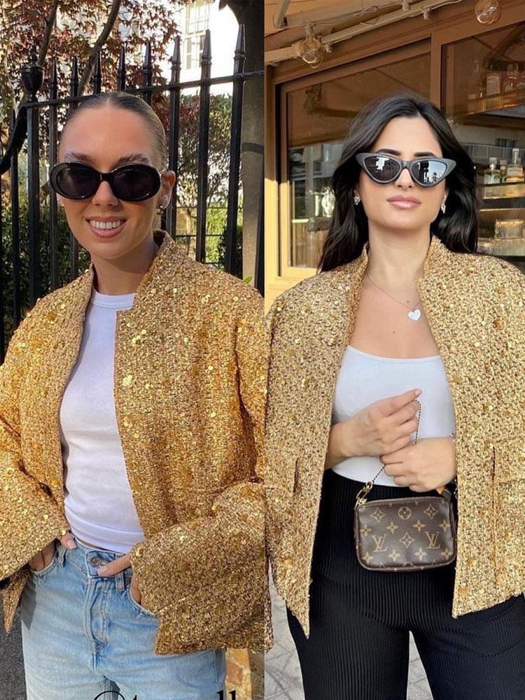 W&W Mode | Freizeit Bomberjacke mit goldenen Pailletten