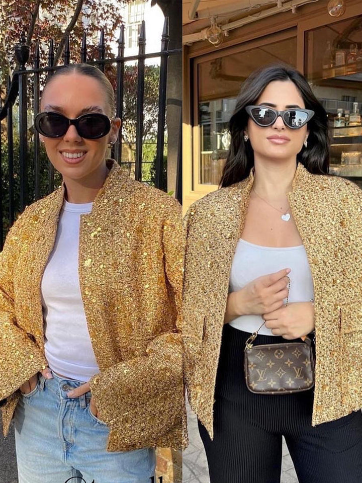 W&W Mode | Freizeit Bomberjacke mit goldenen Pailletten
