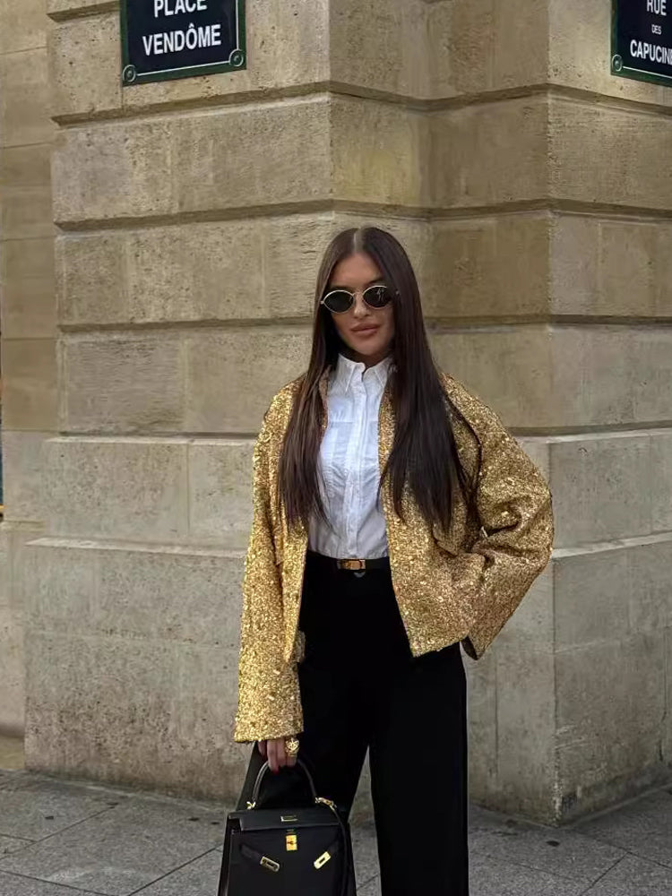 W&W Mode | Freizeit Bomberjacke mit goldenen Pailletten