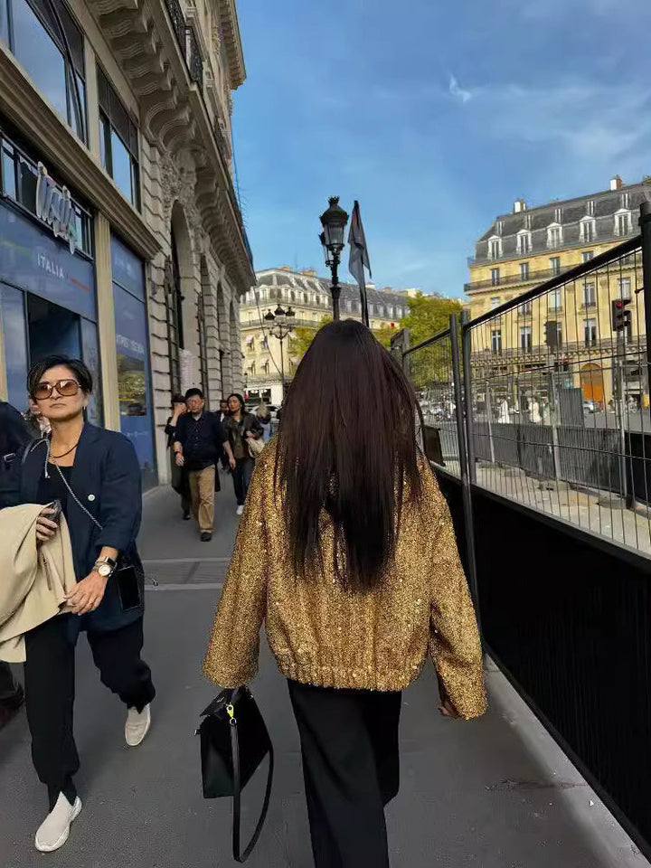 W&W Mode | Freizeit Bomberjacke mit goldenen Pailletten