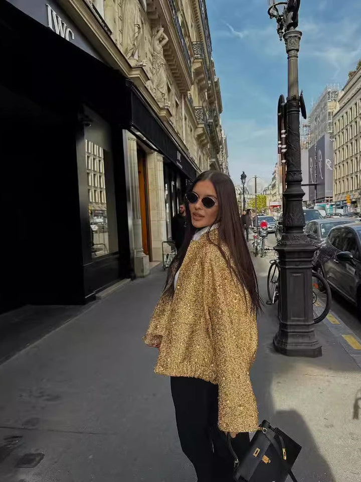 W&W Mode | Freizeit Bomberjacke mit goldenen Pailletten
