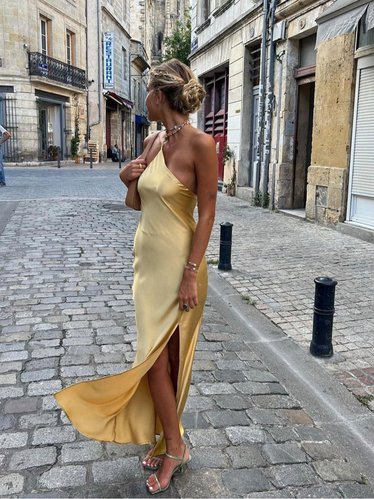 WW | Rückenfrei Satin Maxikleid Mit Zarten Spaghettiträgern Eleganz & Glamour