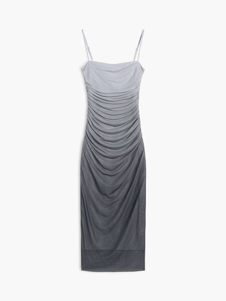 WW | Cappuccino Ombre Mesh Reißverschluss Lange Kleid