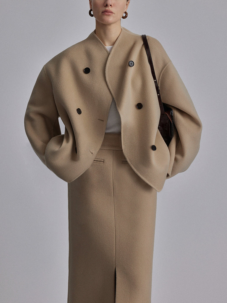 WW | Button-Down-Jacke Damen - kurze beige Jacke mit modernem Schnitt