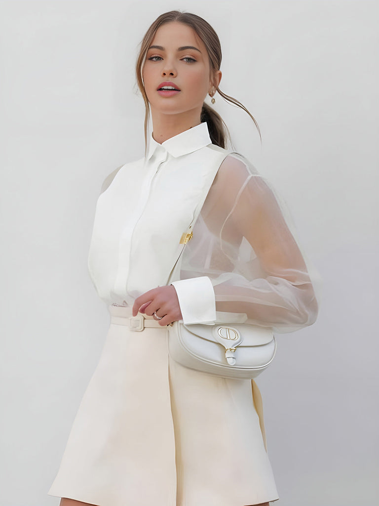 WW | Semi Transparente Puffärmel Organza Bluse