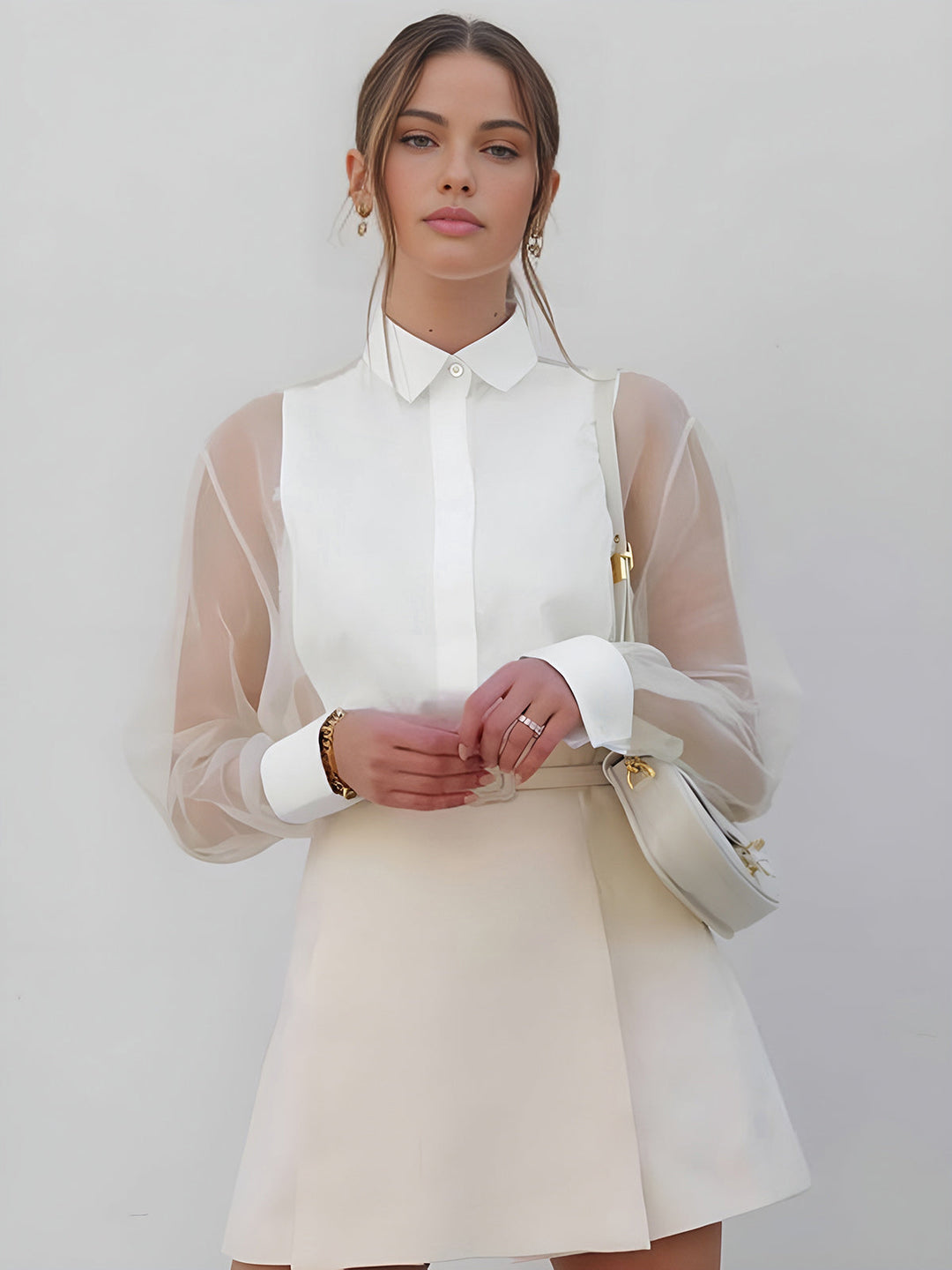 W&W Mode | Semi Transparente Puffärmel Organza Bluse