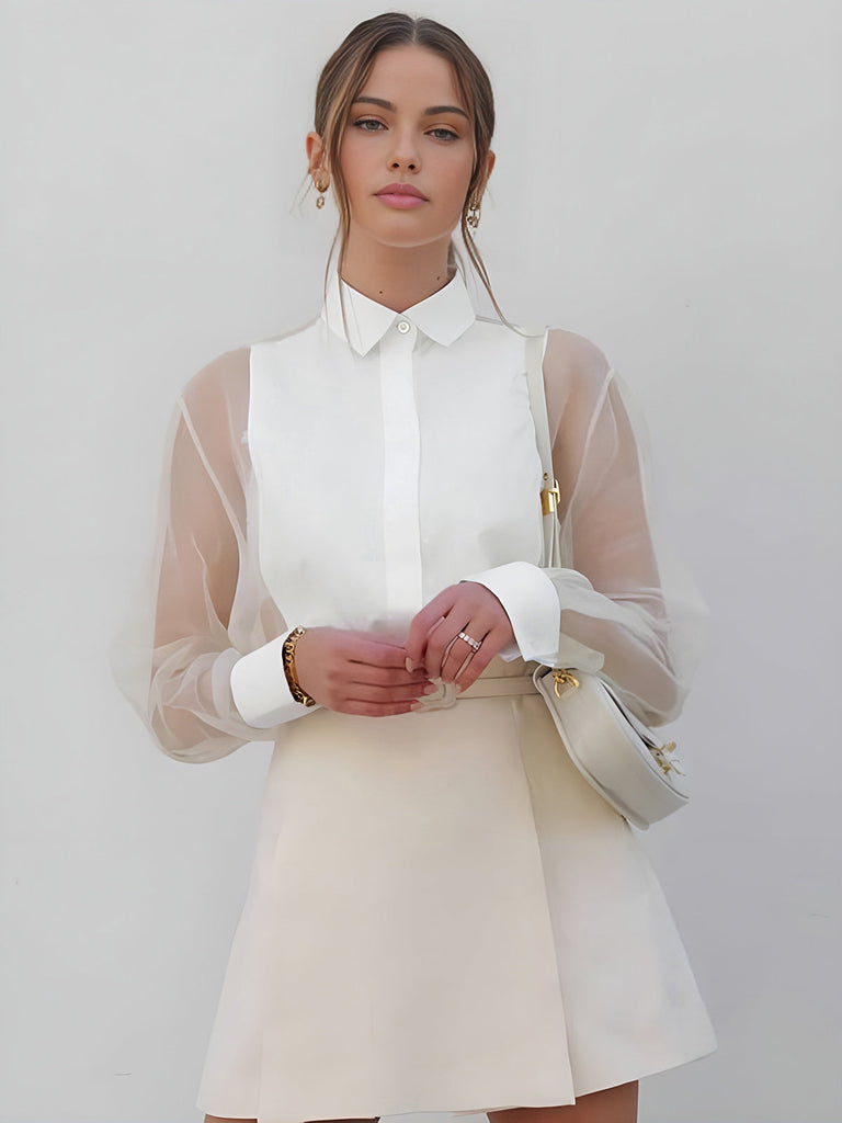 WW | Semi Transparente Puffärmel Organza Bluse