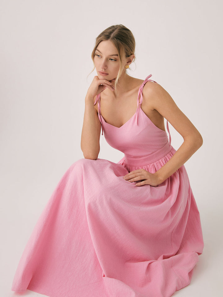 W&W Mode | Baumwolle & Leinen Rückenfreies Langkleid