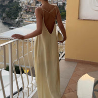 WW | Rückenfreies Urlaub Satinkleid Lang