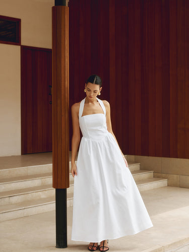 W&W Mode | Baumwolle & Leinen Träger A-linie Lange Kleid