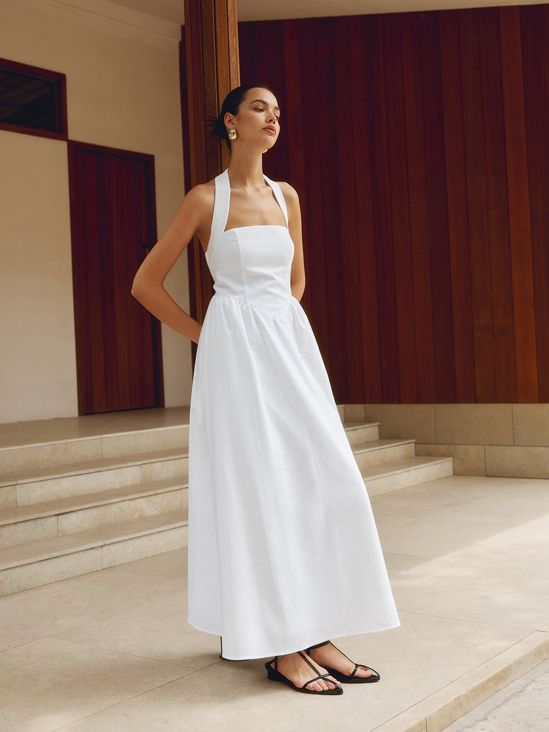 W&W Mode | Baumwolle & Leinen Träger A-linie Lange Kleid
