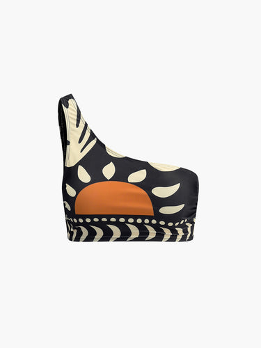 WW | Bikini Satz Asymmetrischer Hals Hoch Geschnitten Vogelprint Bademode