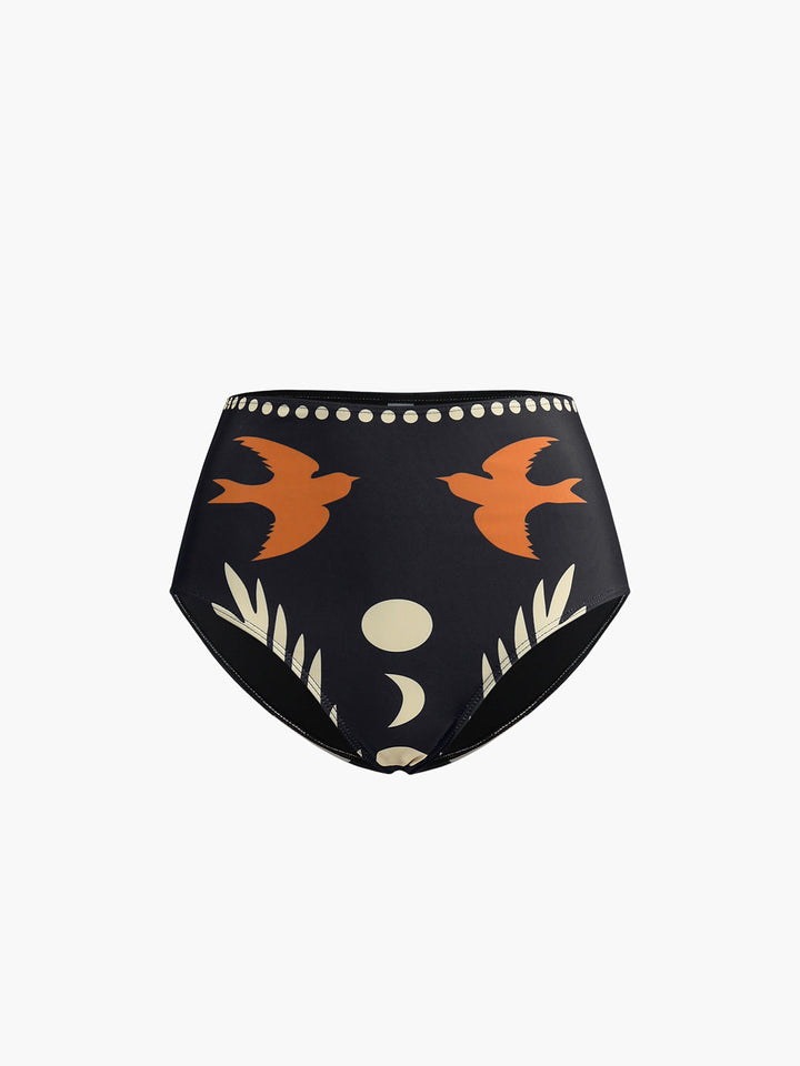 W&W Mode | Bikini Satz Asymmetrischer Hals Hoch Geschnitten Vogelprint Bademode