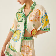 WW | Lockere Bedruckte Satin Kurze Hosen Satz